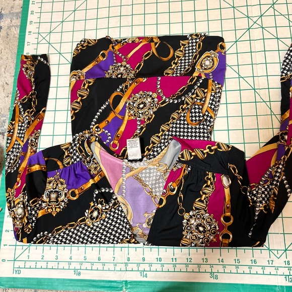 Cache Size XS Shirt Baroque Chain Houndstooth Wrap Purple Pink Ruched Y2K Bratz - Picture 5 of 10